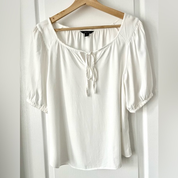 RW&CO White Tie Front Blouse Puff Sleeve Lightweight Small - Picture 3 of 8